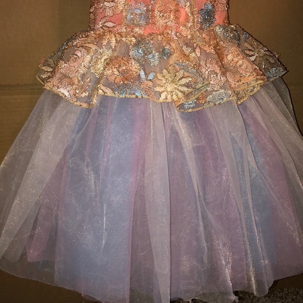 Coral &Gold Ballet One Piece with tulle/ w Flower - Picture 2 of 5
